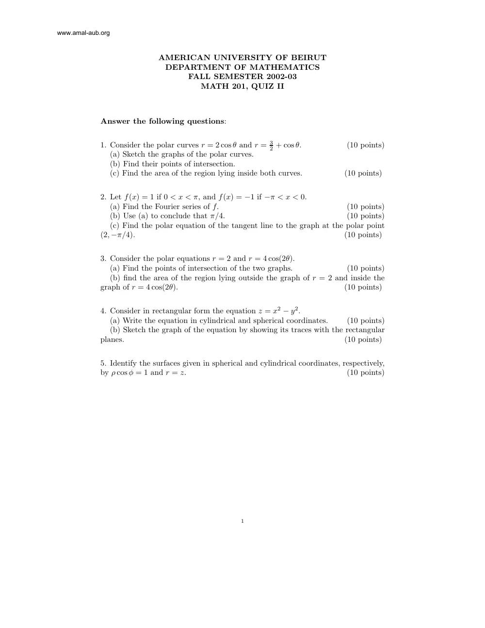 MATH 201 Exam 2, Fall 2002, page 1