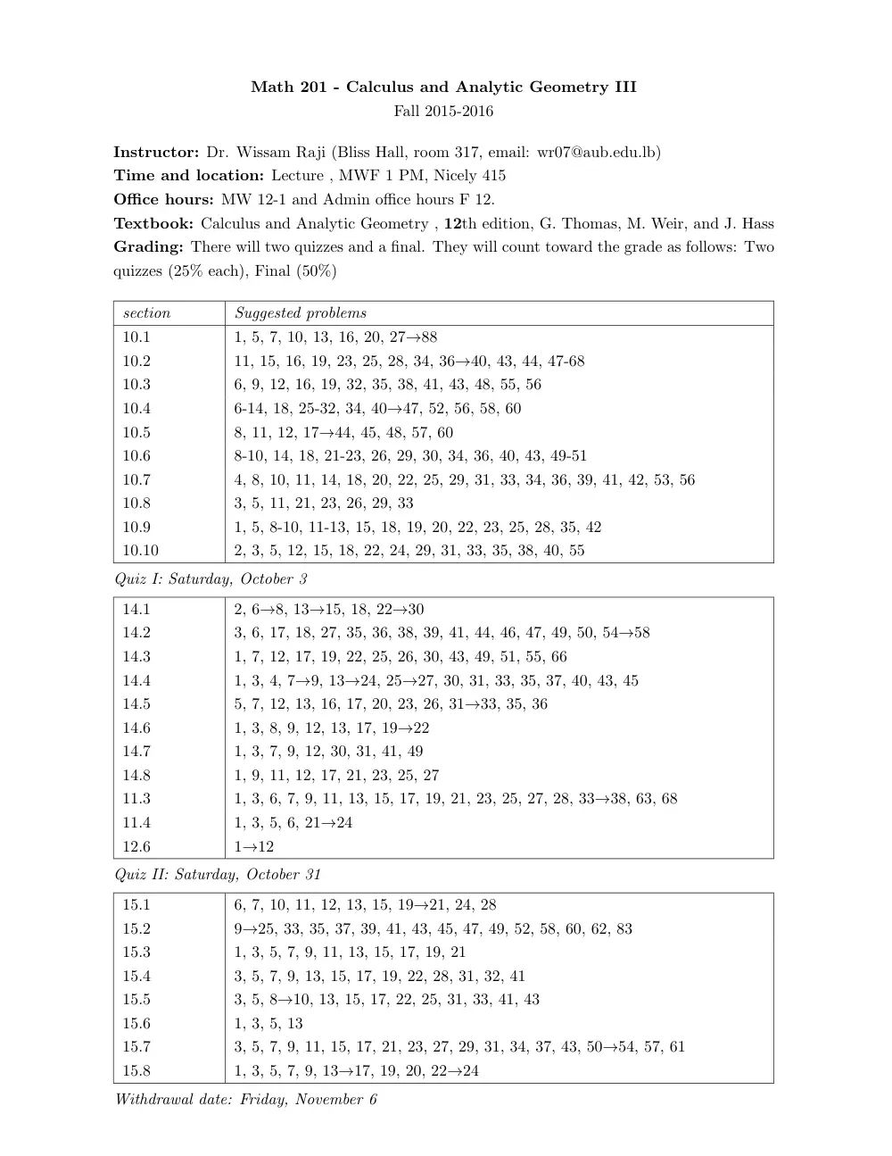 MATH 201 Syllabus, Fall 2015, page 1