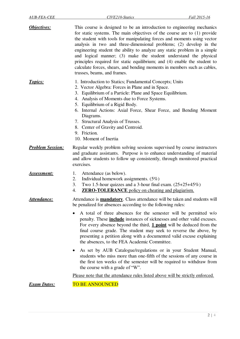 CIVE 210 Syllabus, Fall 2015, page 2