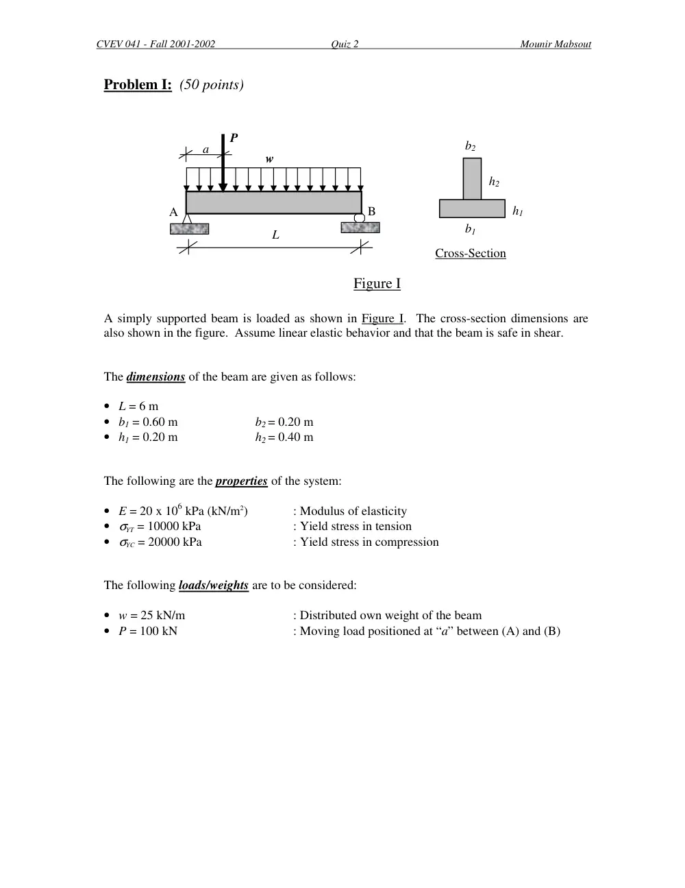 CIVE 310 Exam 2, Fall 2001, page 2