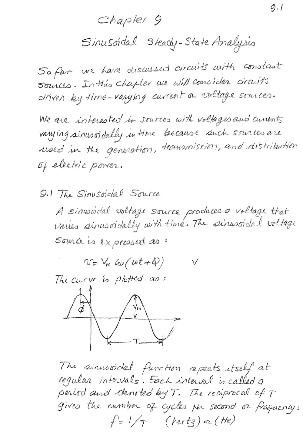 EECE 210 Notes Prof.'s Notes Ch 9, Spring 2014, page 1
