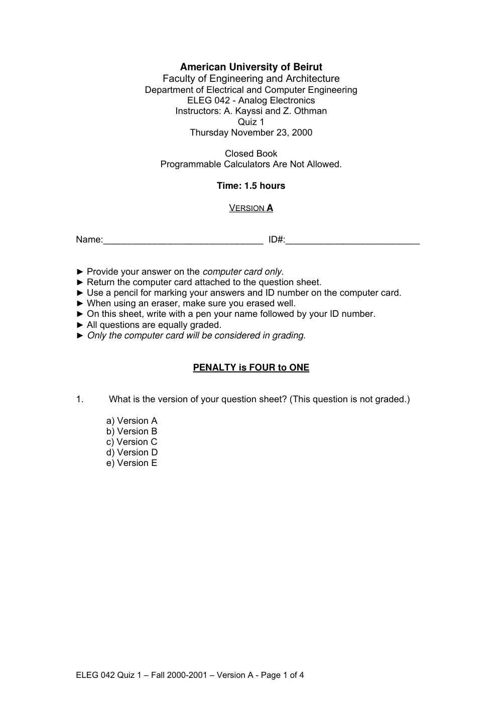 EECE 311 Exam, Fall 2000, page 1