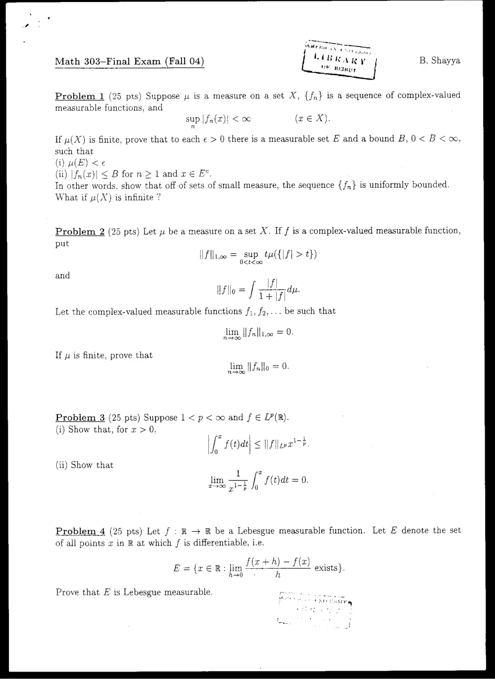 MATH 303 Final, Fall 2003, page 1