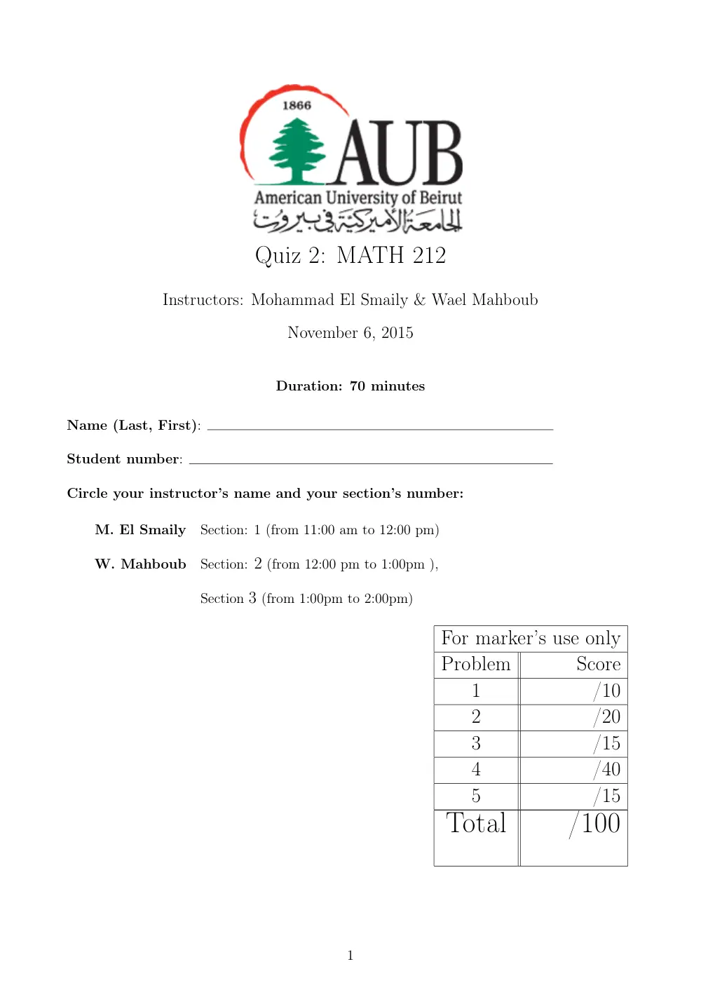 MATH 212 Exam 1, Spring 2016, page 1