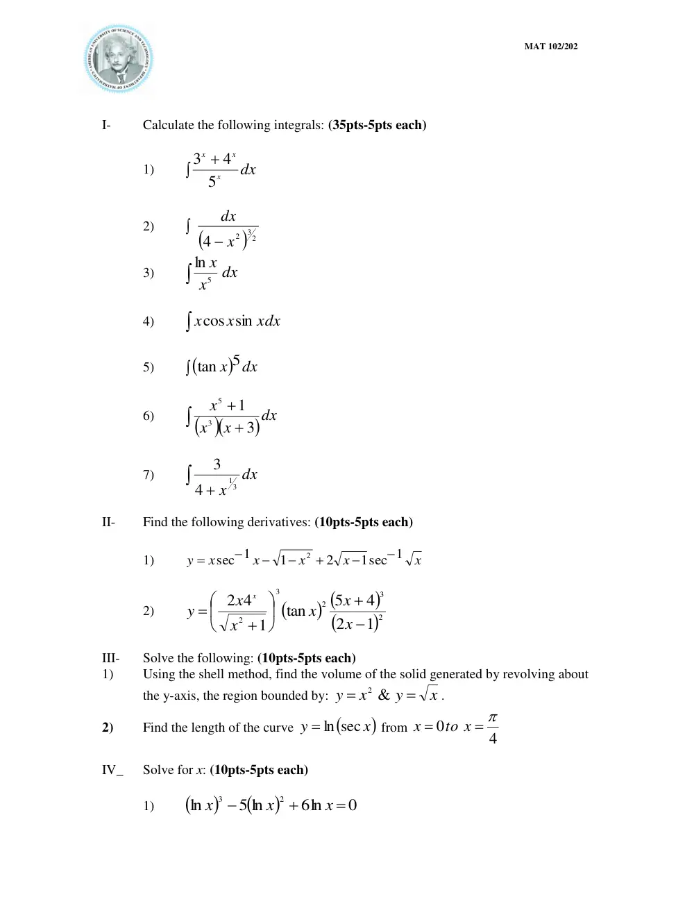 MAT 202 Final, Fall 2009, page 1