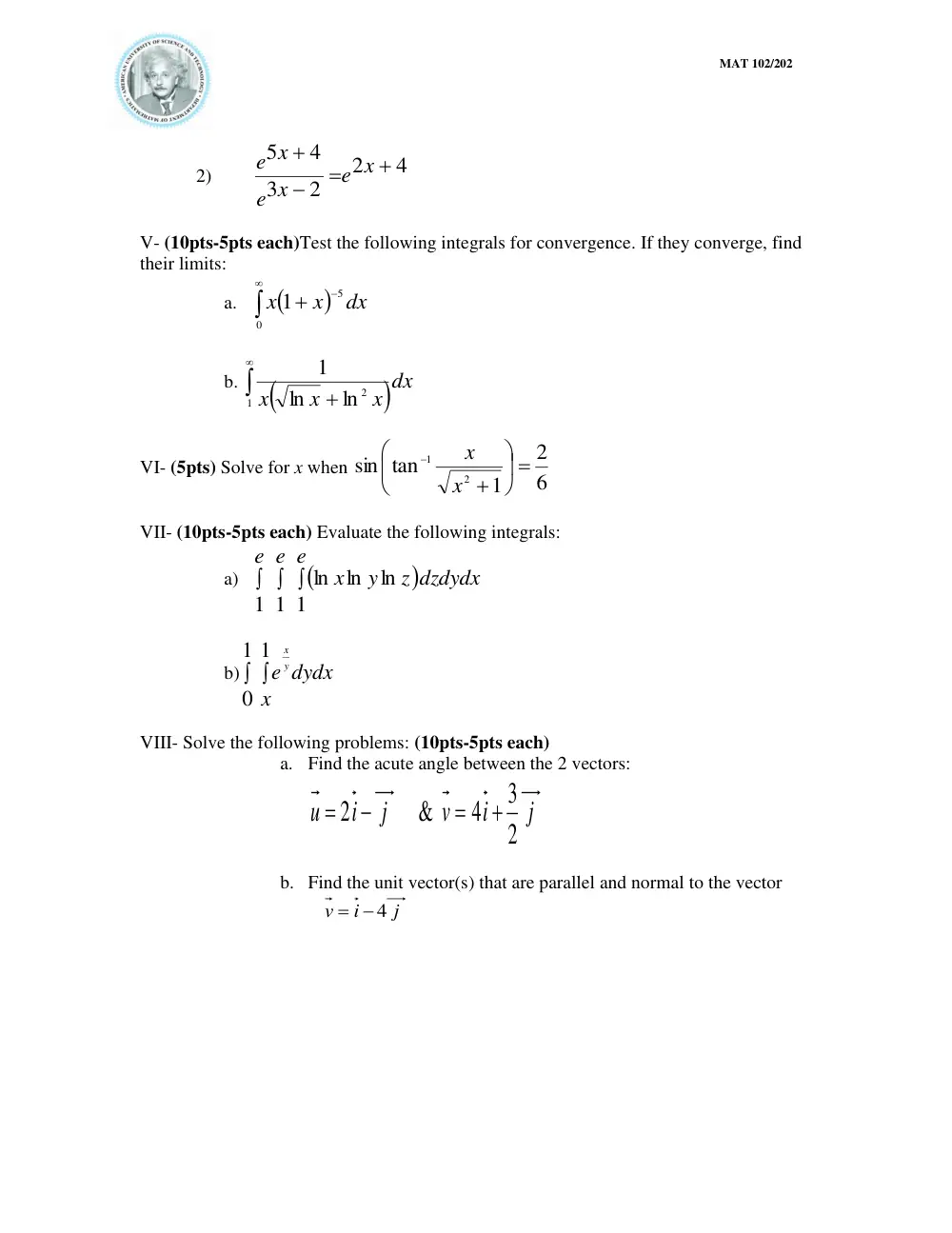 MAT 202 Final, Fall 2009, page 2