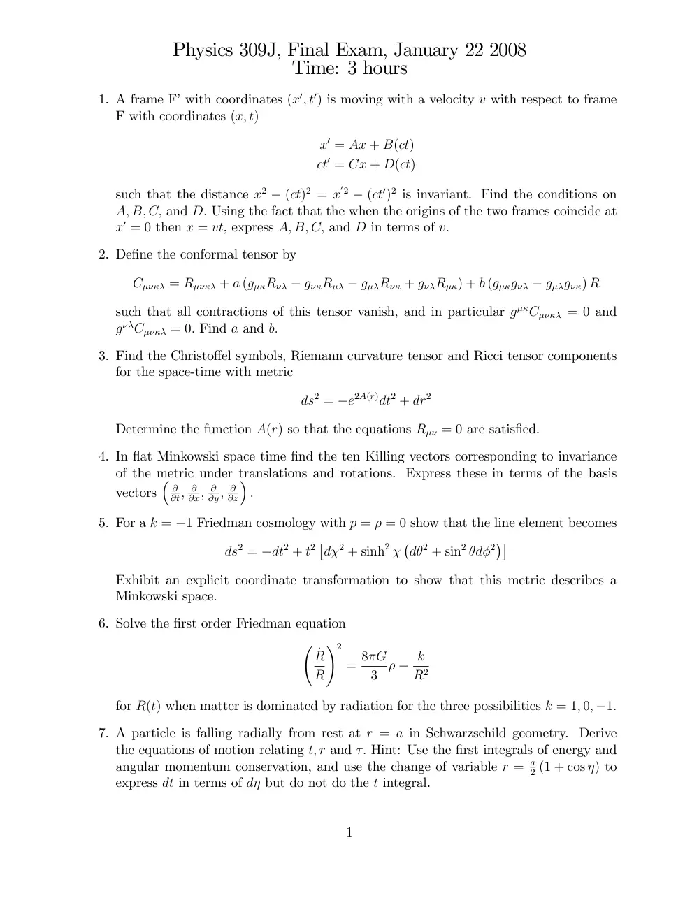 PHYS 309 Final, Fall 2007, page 1