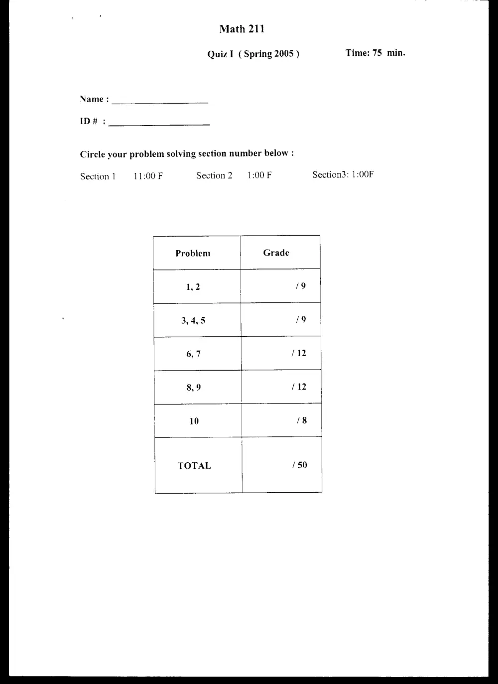 MATH 211 Exam 2, Spring 2005, page 1