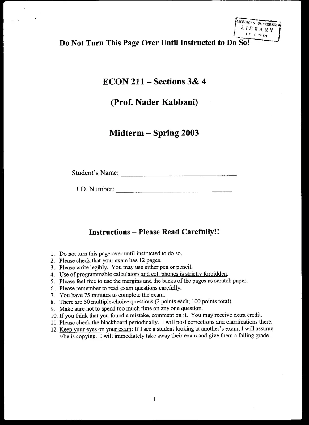 ECON 211 Midterm, Spring 2003, page 1