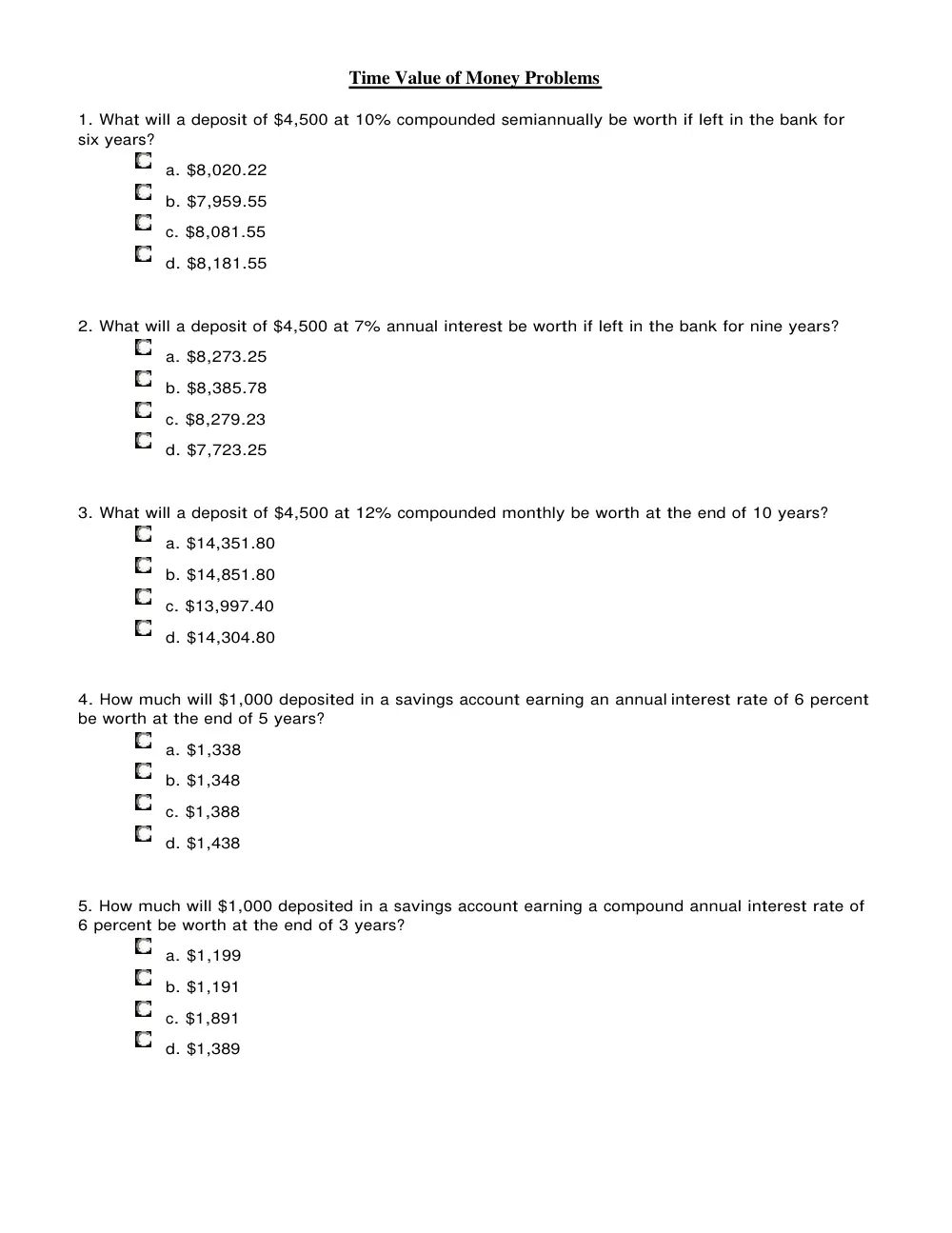 FINA 210 Problems Midterm, Spring 2013, page 1