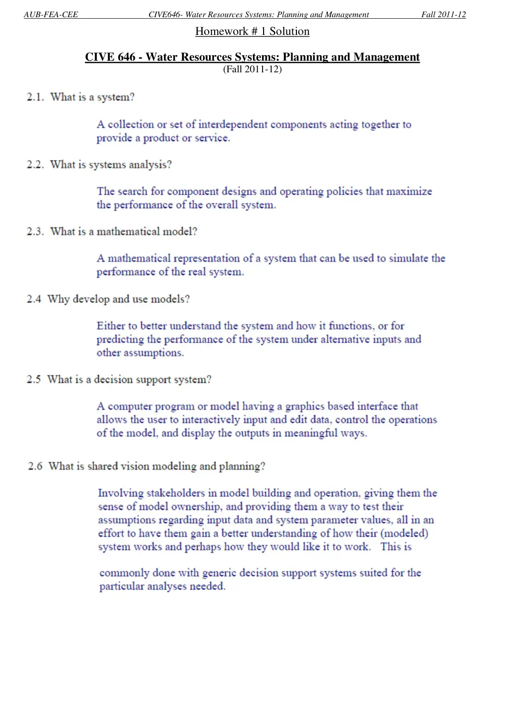 CIVE 646 Homework 1 Solution, Fall 2011, page 1