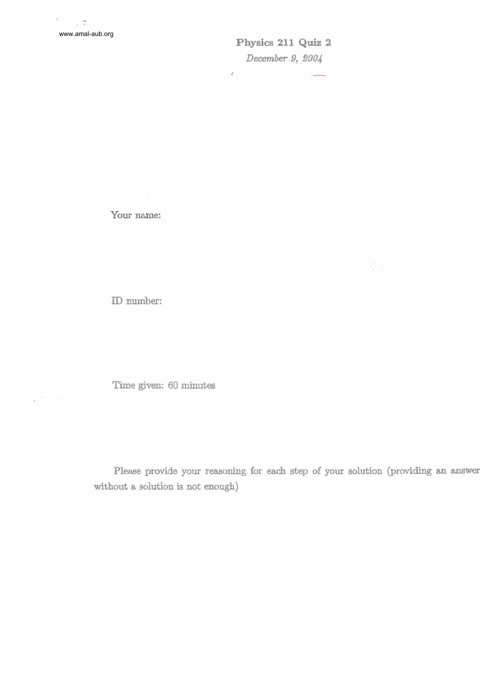 PHYS 211 Exam 2, Fall 2004, page 1