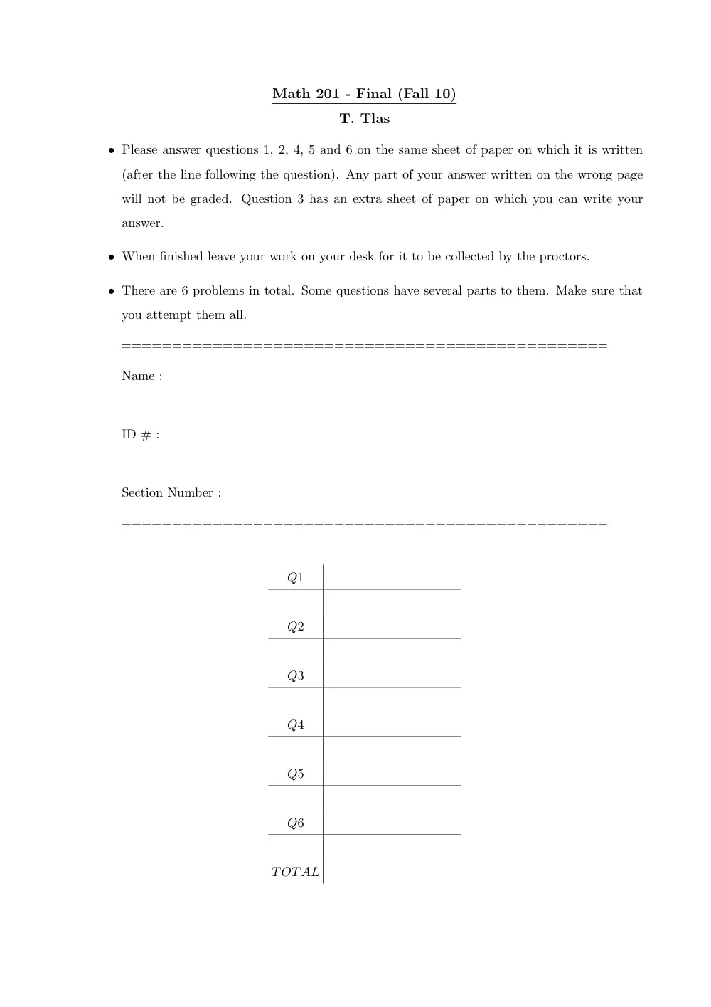 MATH 201 Final, Fall 2010, page 1