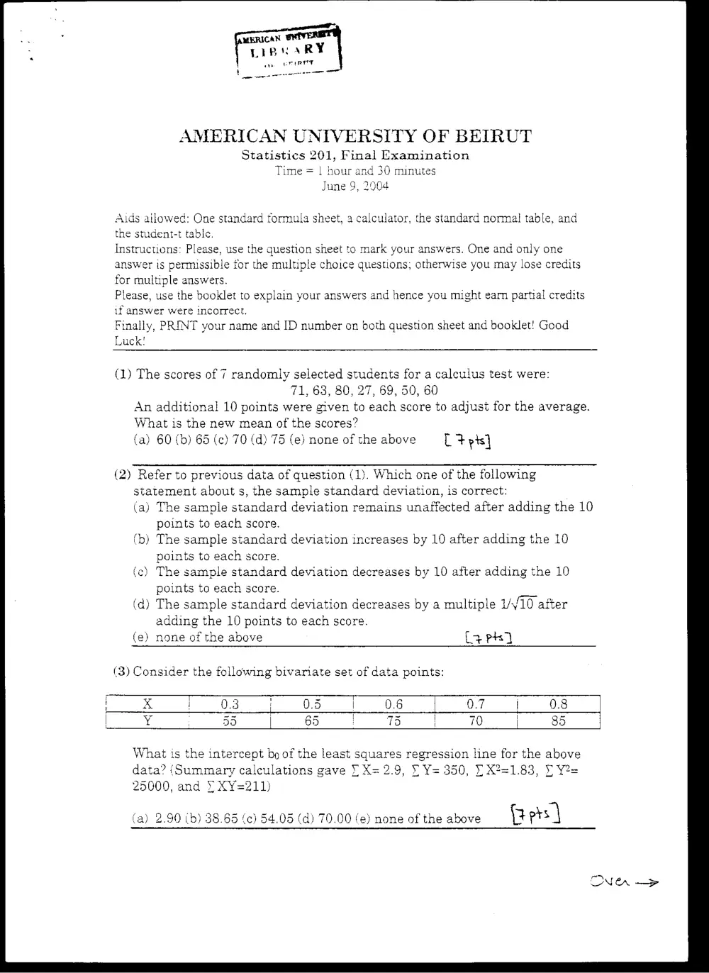 STAT 201 Final, Spring 2004, page 1