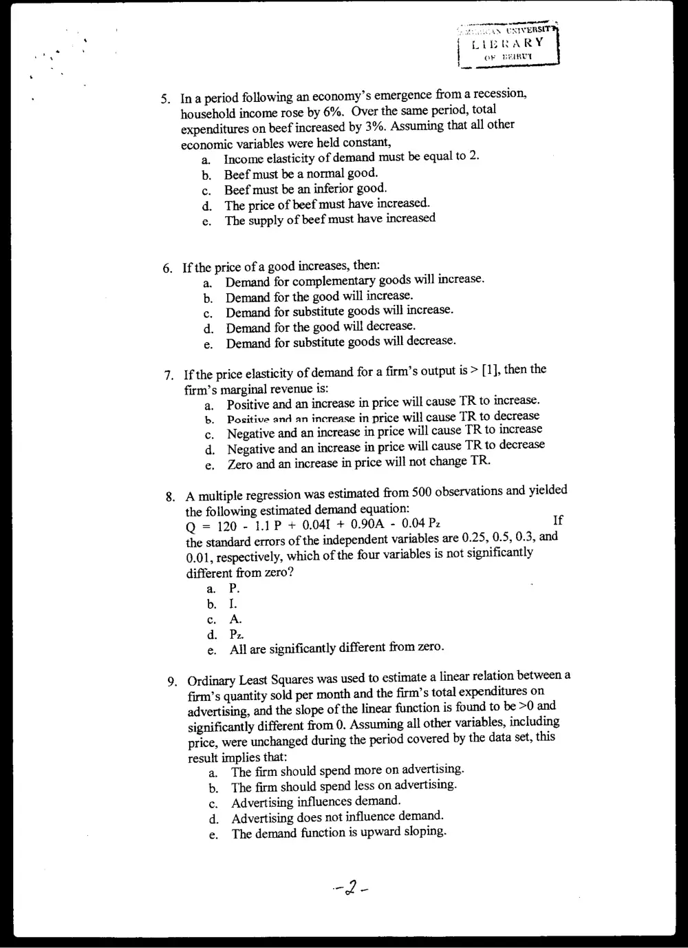 BUSS 230 Midterm, Spring 2003, page 2