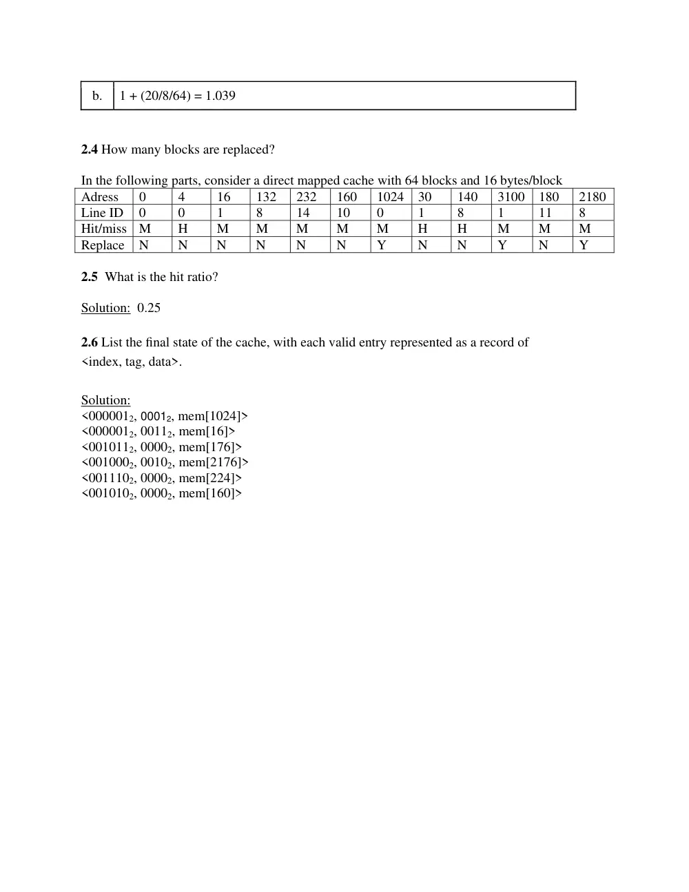 CSC 320 Problems + Solutions Prob Set 7 Memory, Spring 2014, page 4