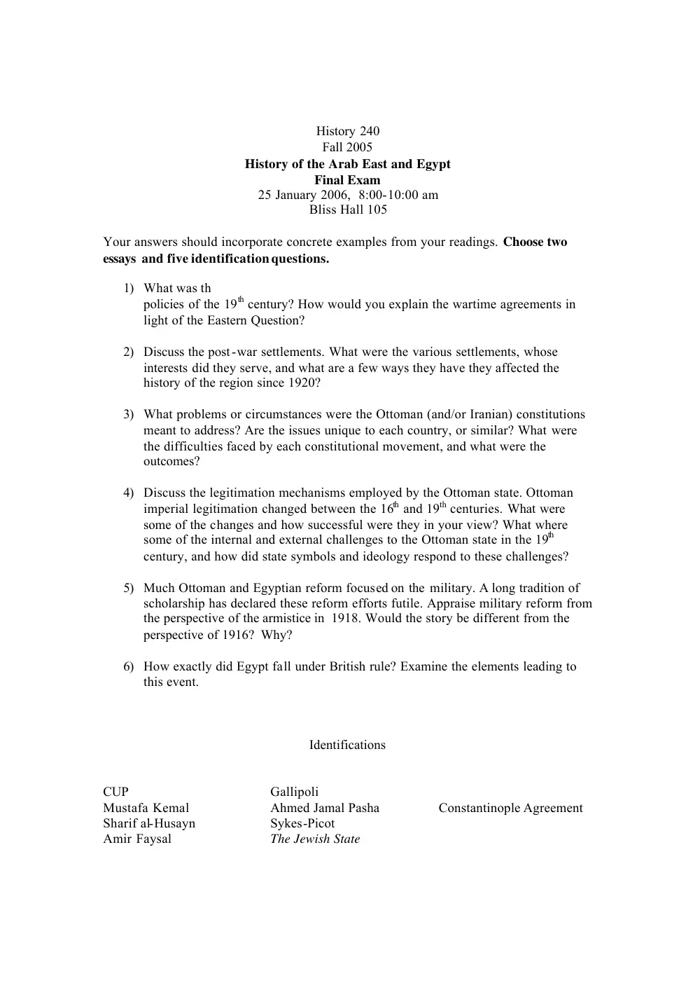 HIST 240 Final, Fall 2005, page 1
