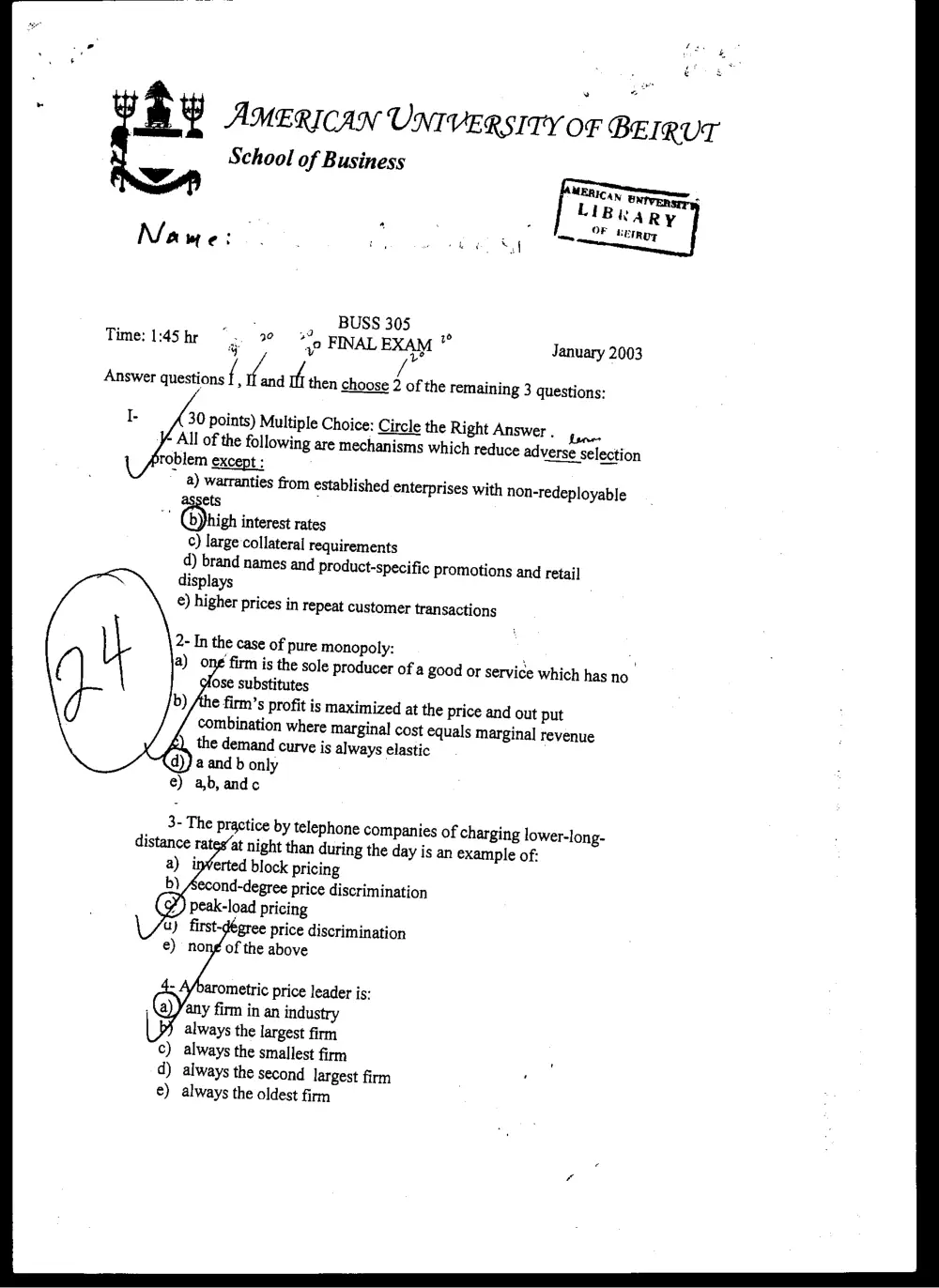 BUSS 235 Final, Fall 2002, page 1
