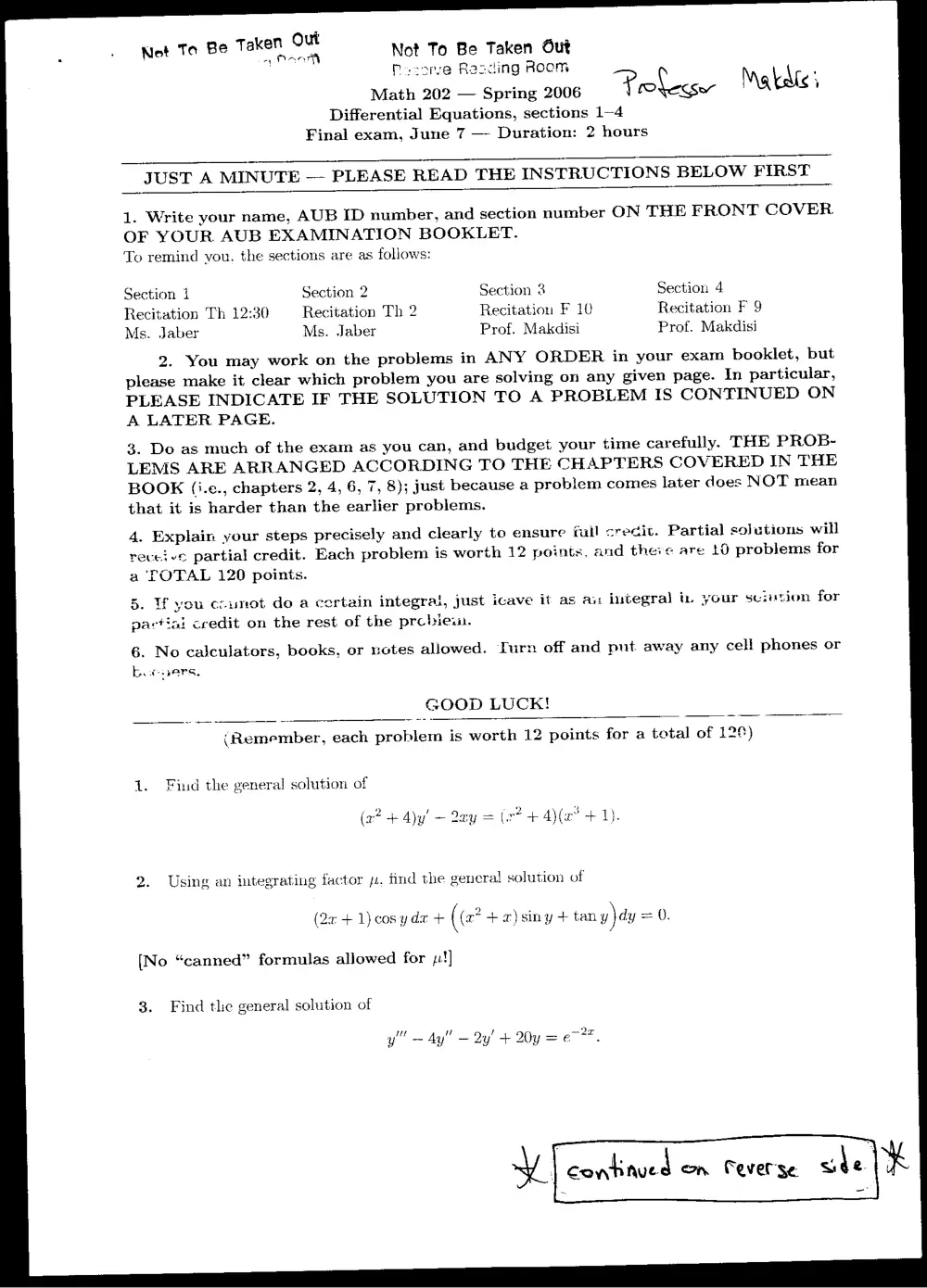 MATH 202 Final, Spring 2006, page 1