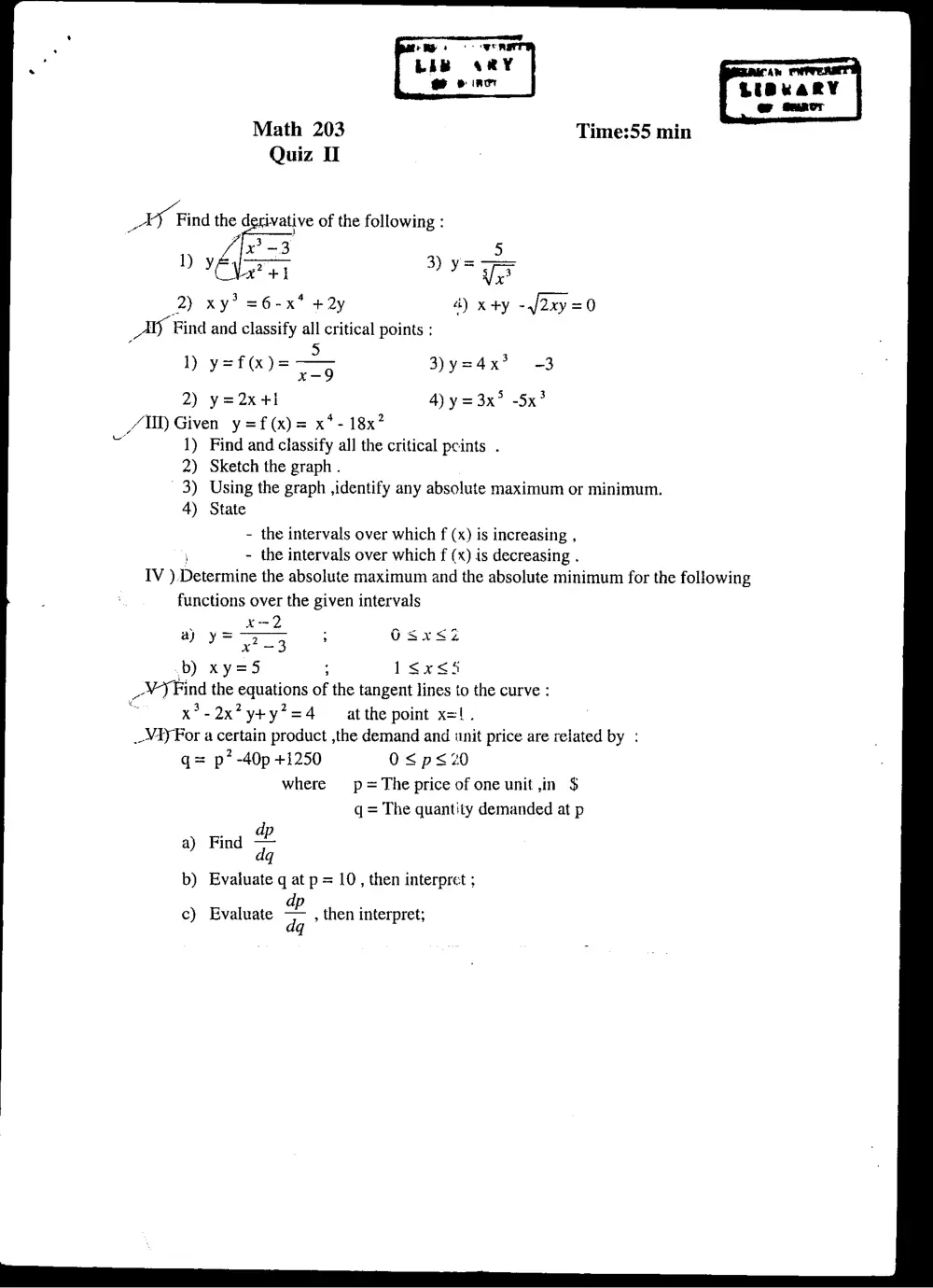 MATH 203 Exam 2, Spring 2008, page 1