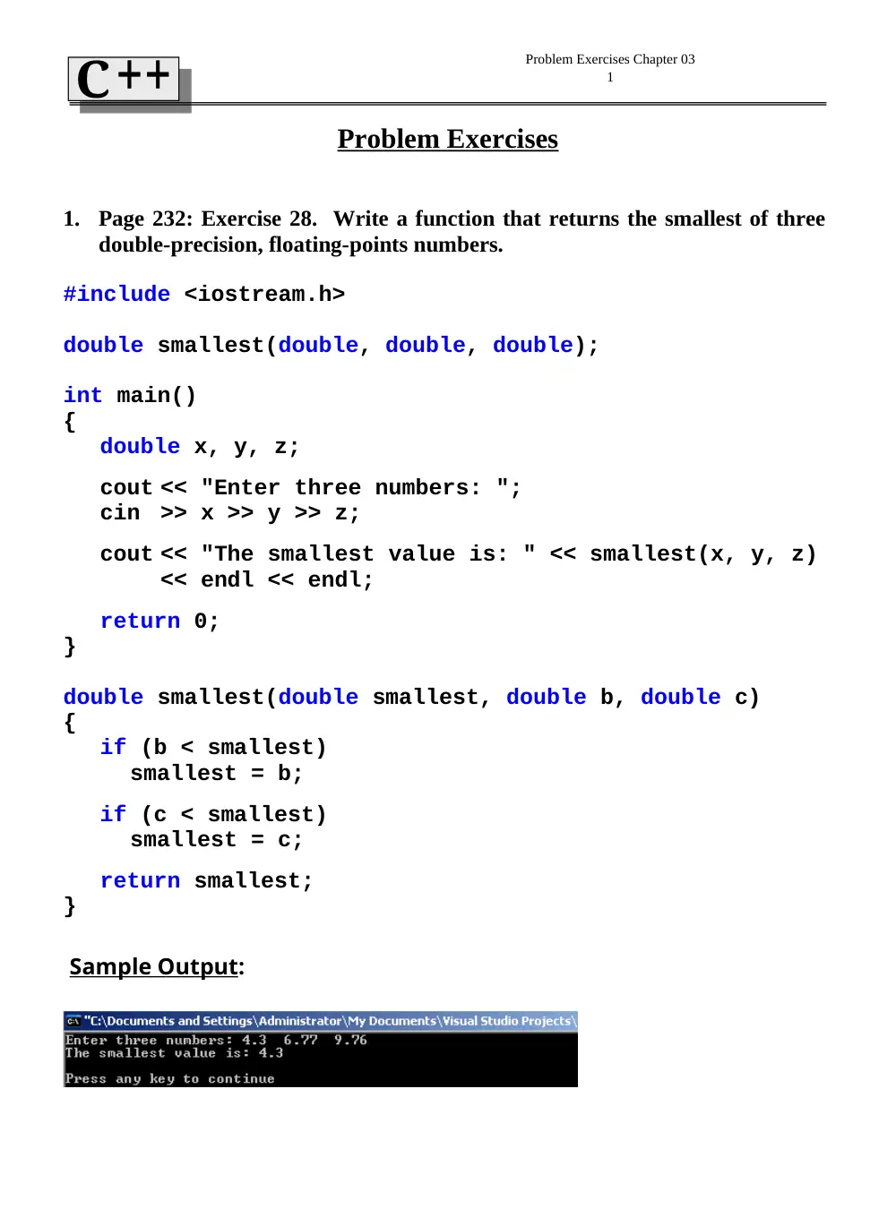 CSC 212 Problems For Chapter 3, Spring 2010, page 1