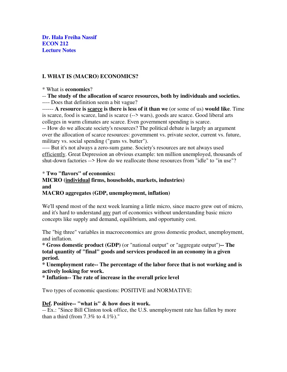 ECON 212 Notes, Spring 2008, page 1