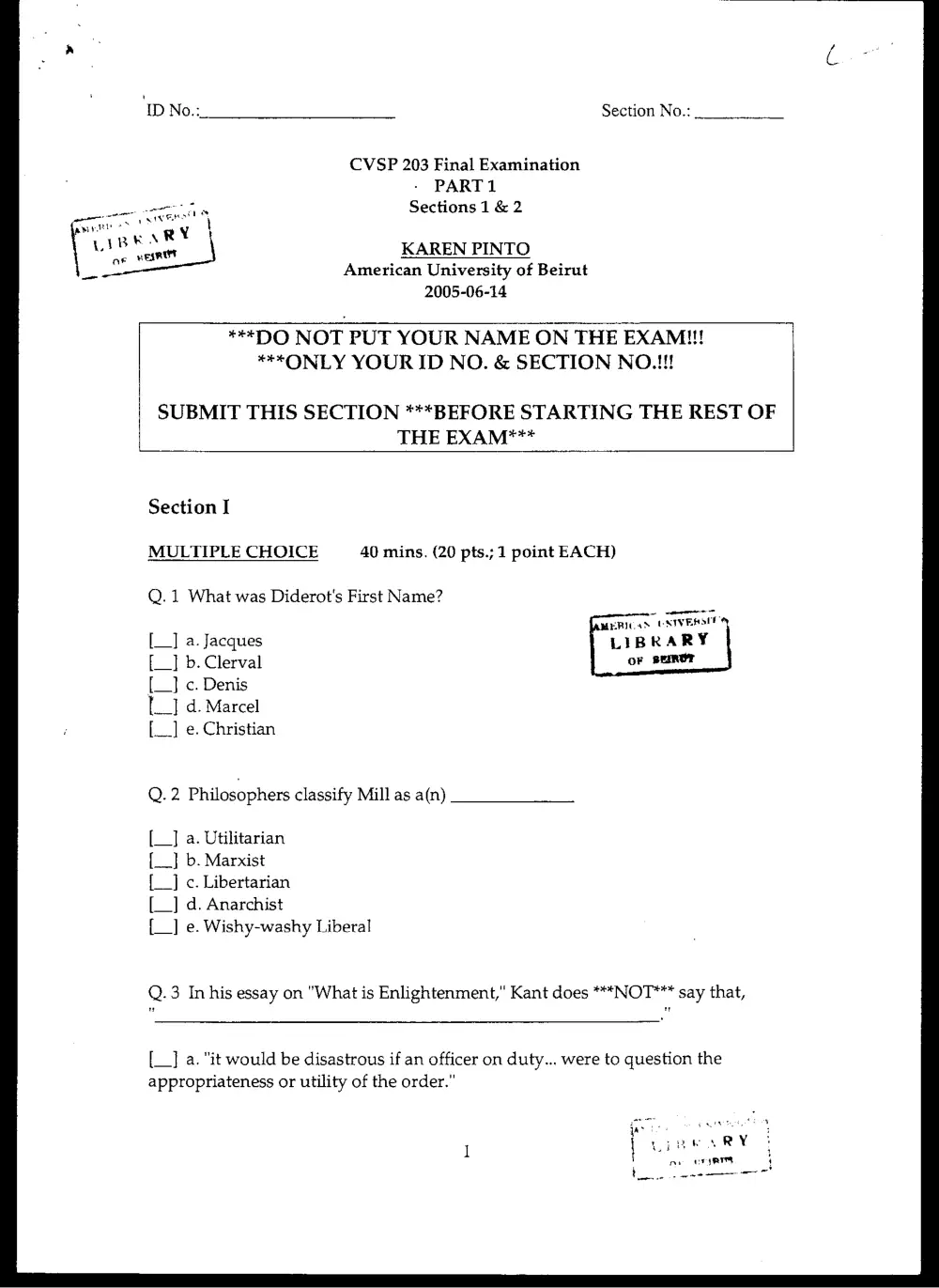 CVSP 203 Final, Spring 2005, page 1