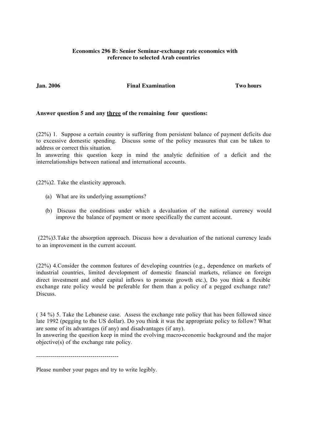ECON 296 Final, Fall 2005, page 1