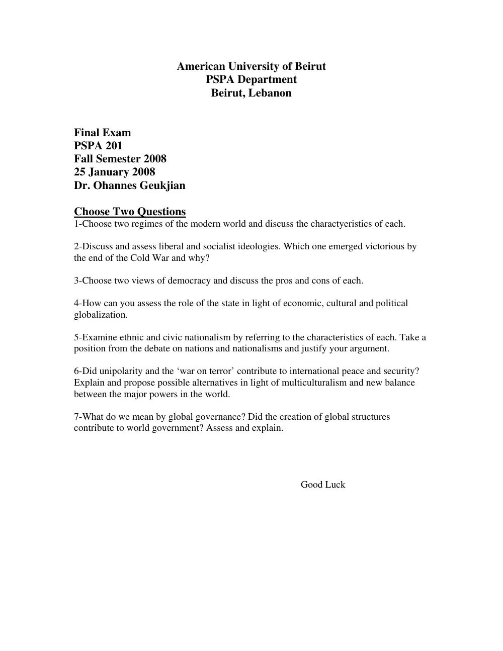 PSPA 201 Final, Fall 2007, page 1