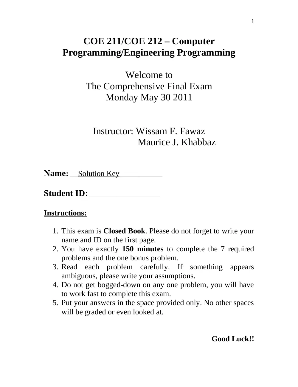 COE 212 Final, Spring 2011, page 1