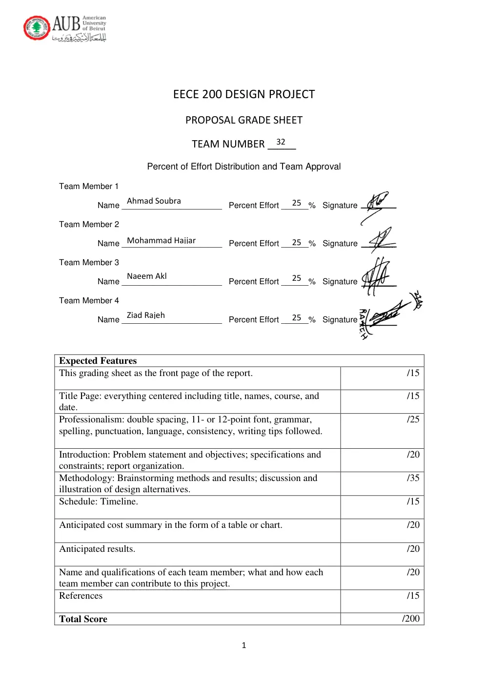 EECE 200 Project Proposal, Fall 2009, page 1