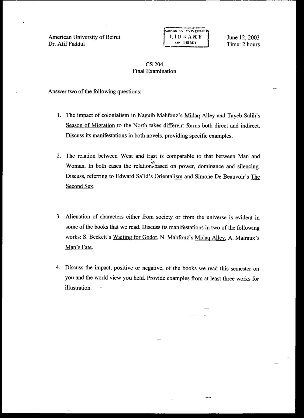 CVSP 204 Final, Spring 2003, page 1