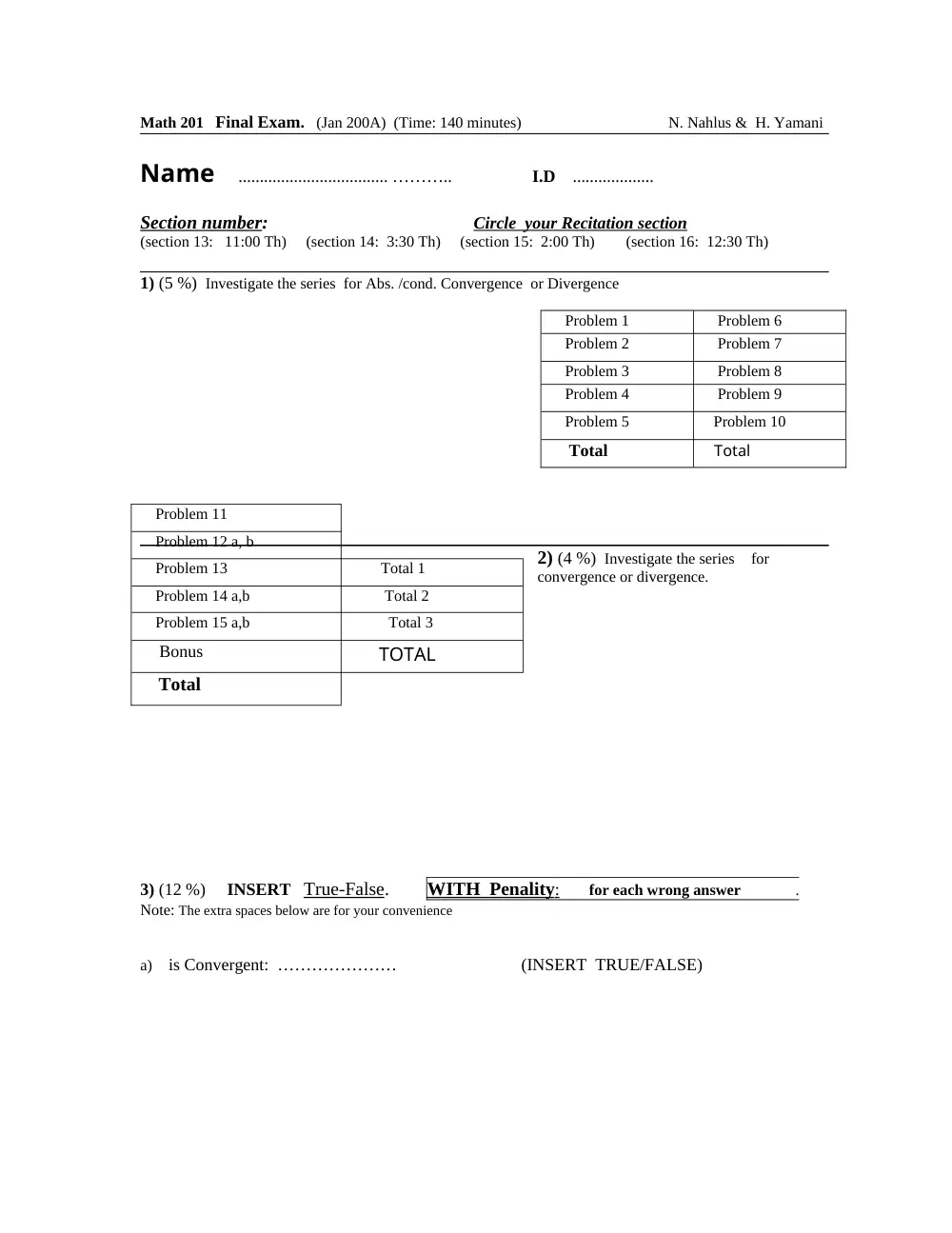 MATH 201 Final, Fall 2009, page 1