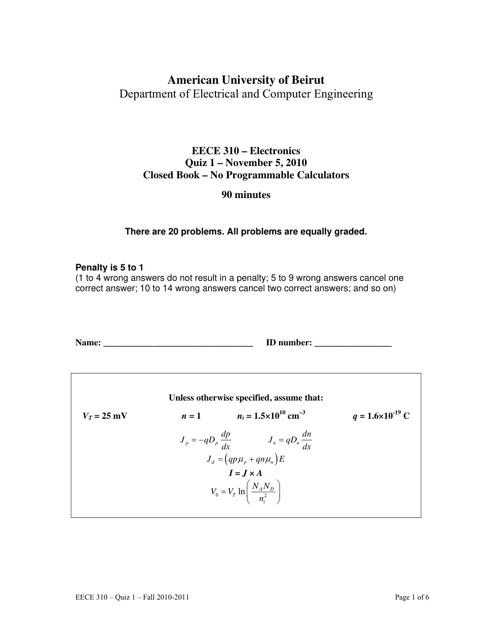EECE 310 Exam 1, Fall 2010, page 1