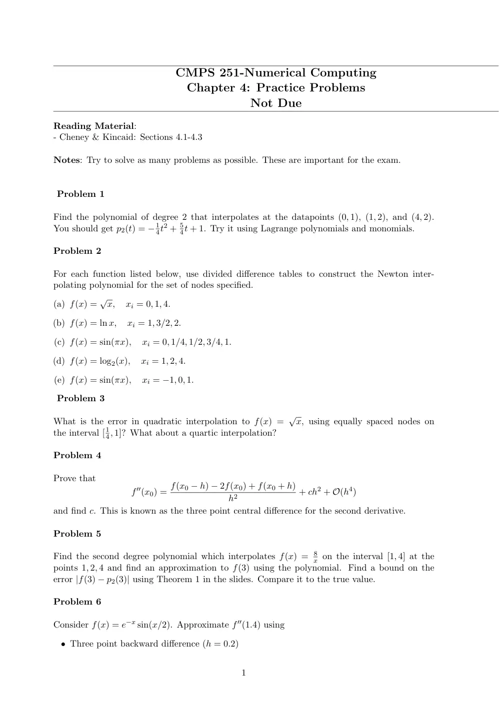 CMPS 251 Problems Practice (Chapter 4), Fall 2015, page 1