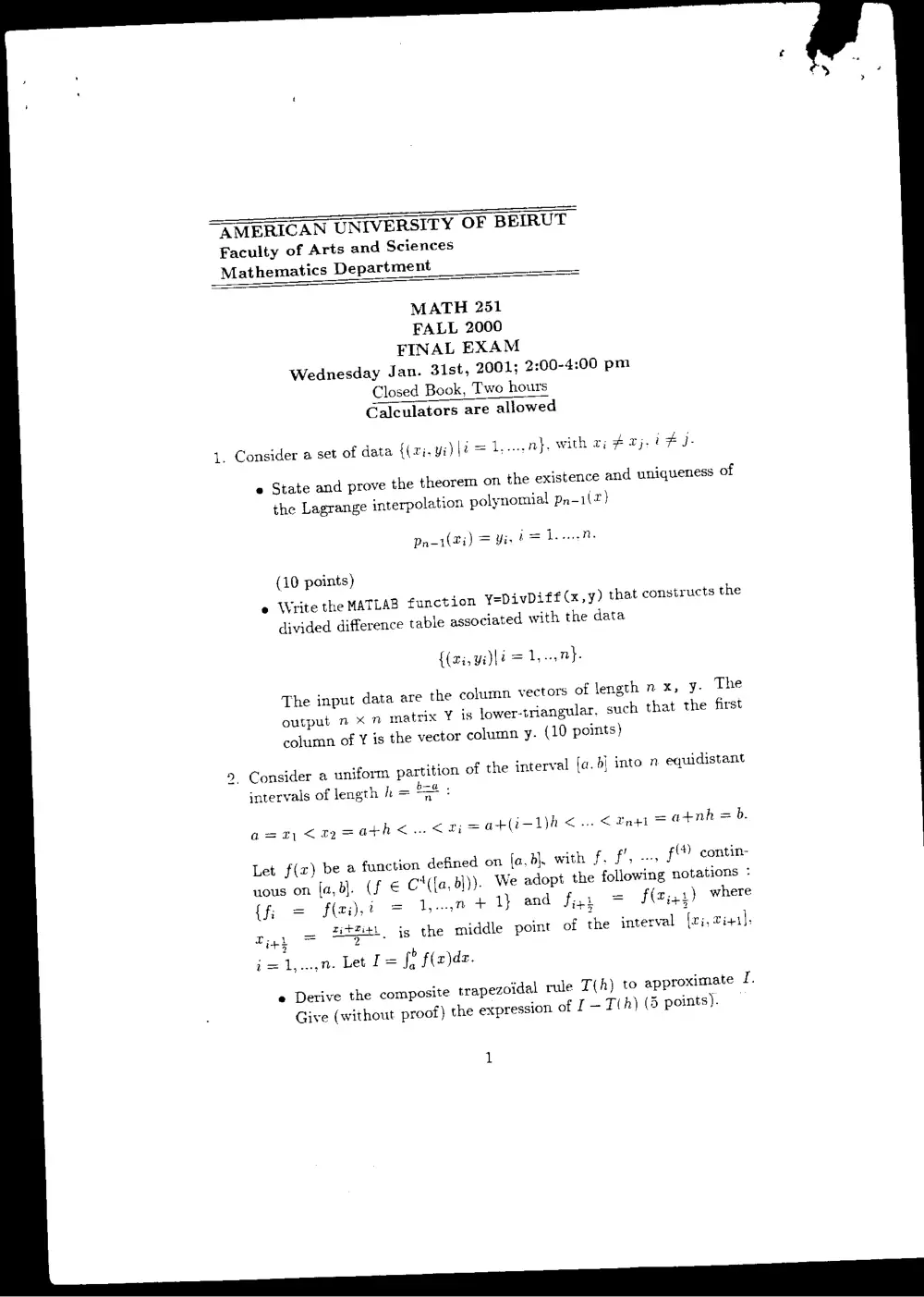 CMPS 251 Final, Fall 2000, page 1