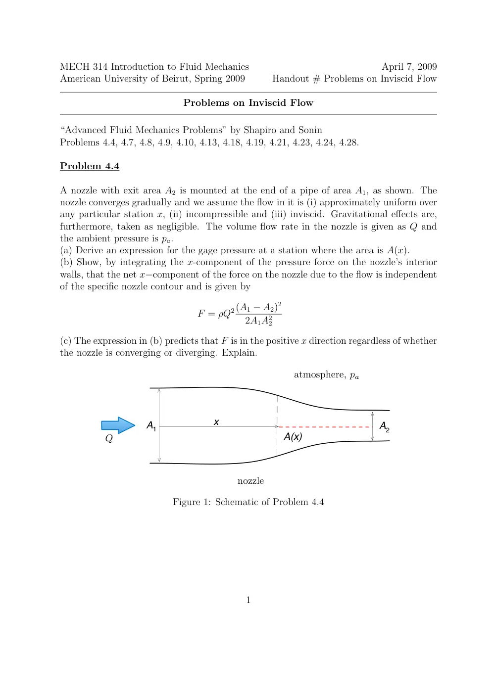 MECH 314 Problems 3, Spring 2014, page 1