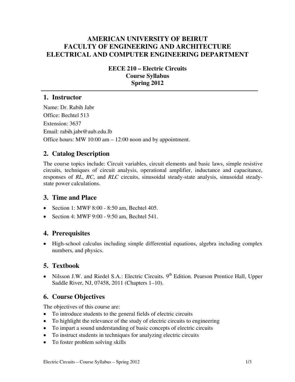 EECE 210 Syllabus, Spring 2012, page 1