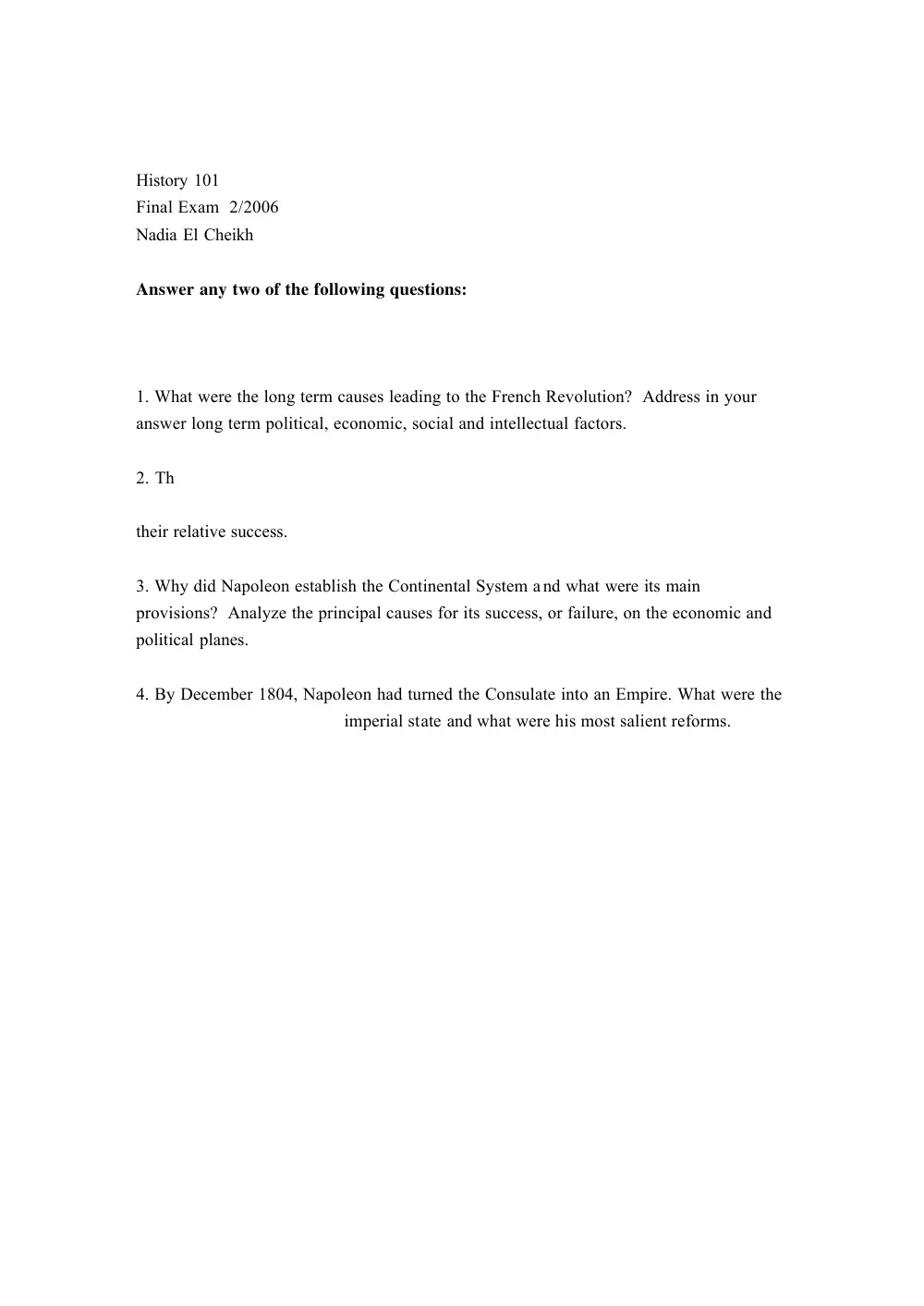 HIST 101 Final, Spring 2006, page 1
