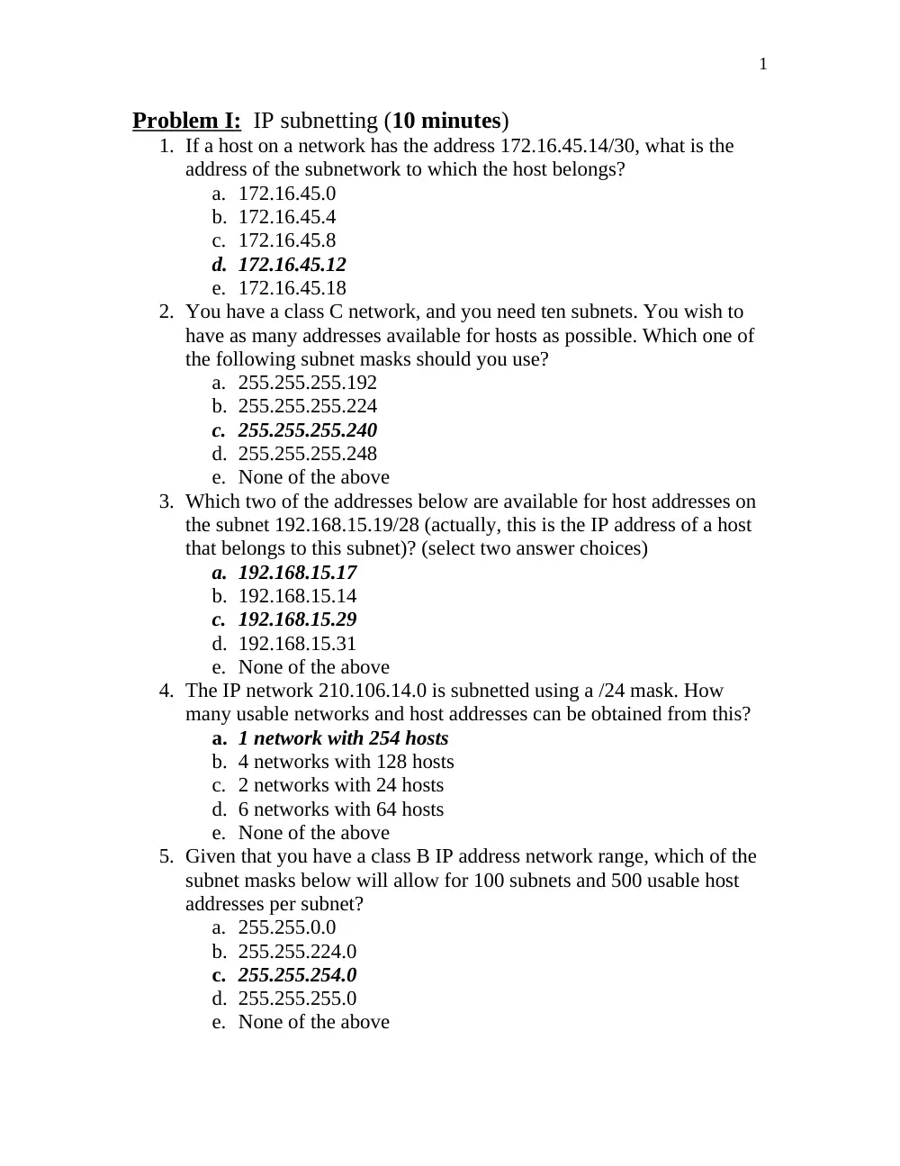 COE 431 Final Exam Problems, Fall 2013, page 1