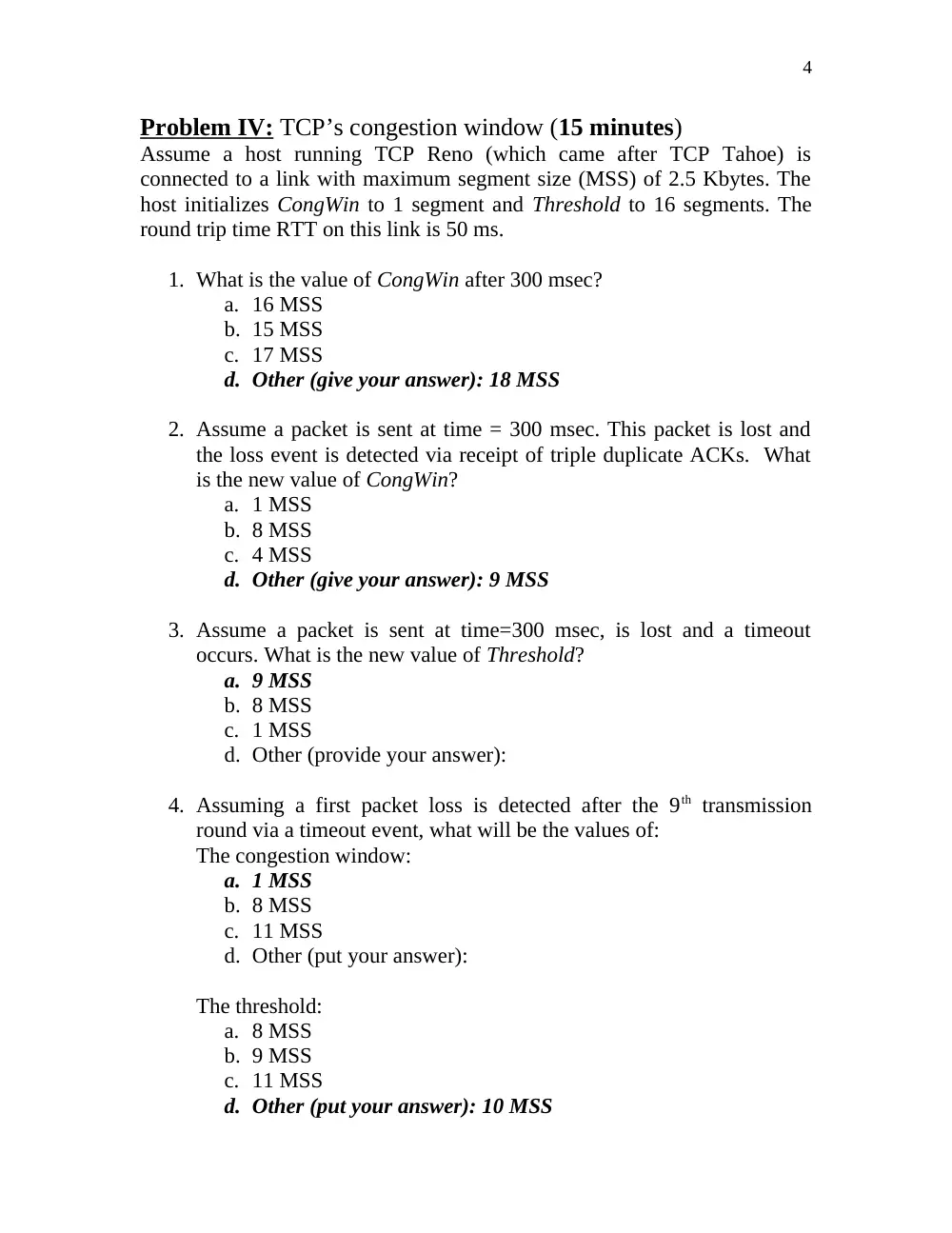 COE 431 Final Exam Problems, Fall 2013, page 4