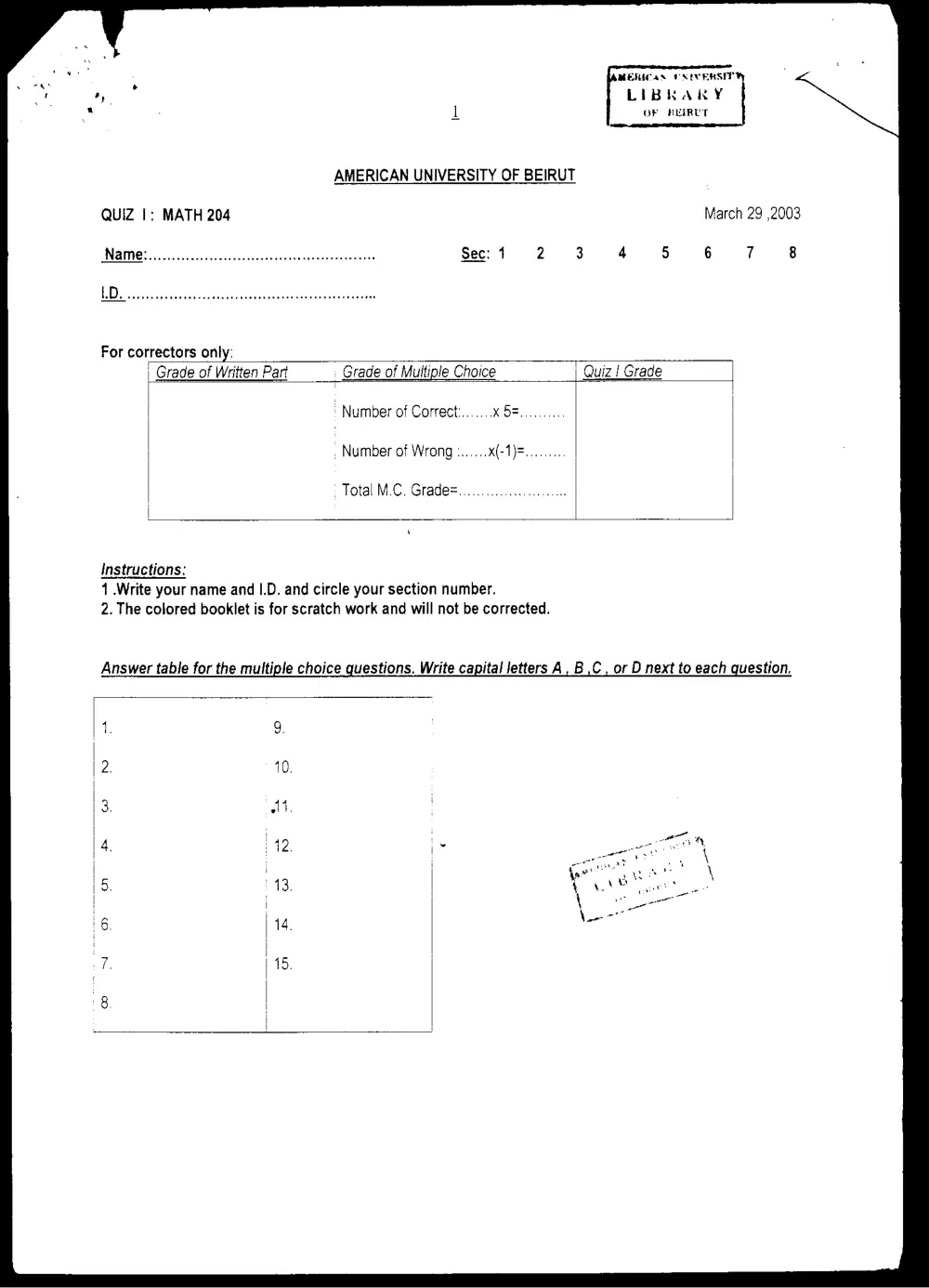MATH 204 Exam 2, Spring 2003, page 1