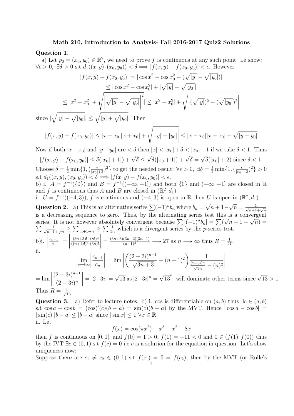 MATH 210 Exam 2 Solution, Fall 2016, page 1