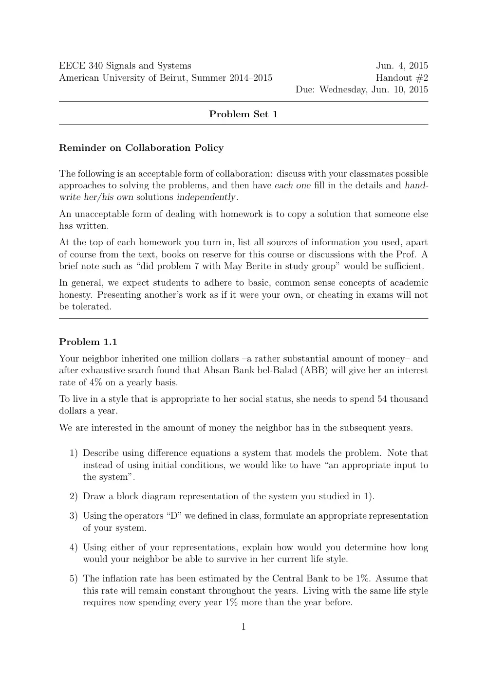 EECE 340 Homework 1, Spring 2015, page 1