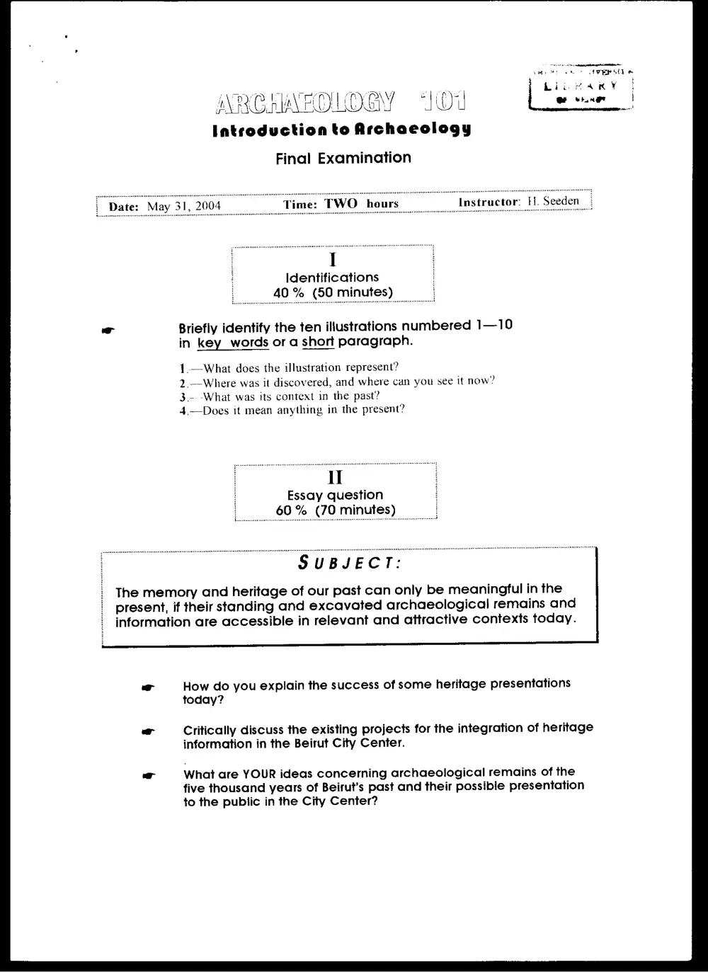 AROL 101 Final, Spring 2004, page 1