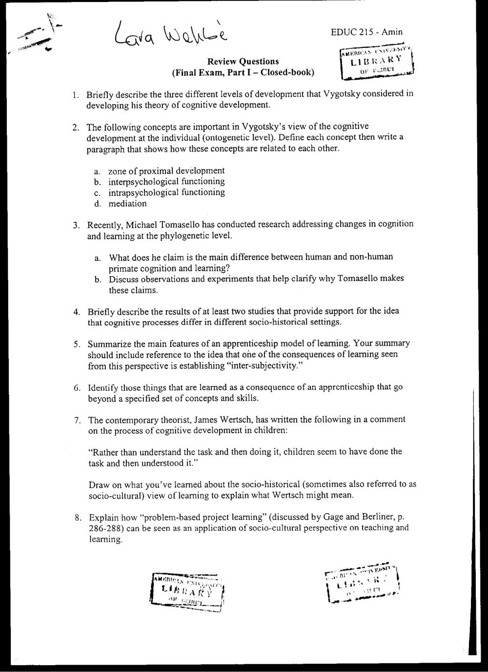 EDUC 215 Final, Spring 2008, page 1