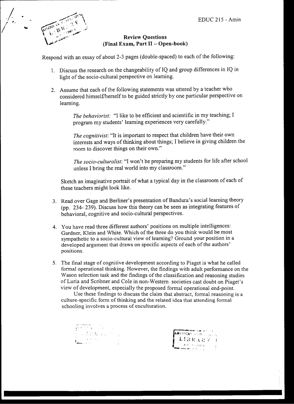 EDUC 215 Final, Spring 2008, page 2