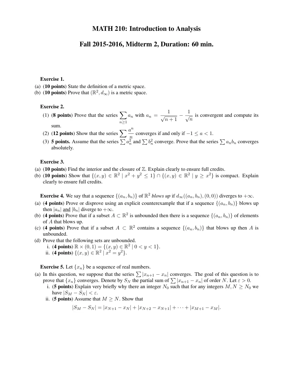 MATH 210 Exam 2, Fall 2017, page 1
