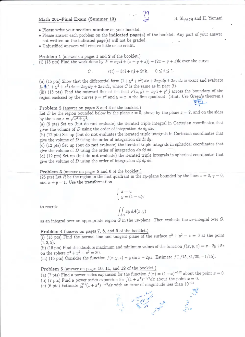 MATH 201 Final Sample, Summer 2013, page 1