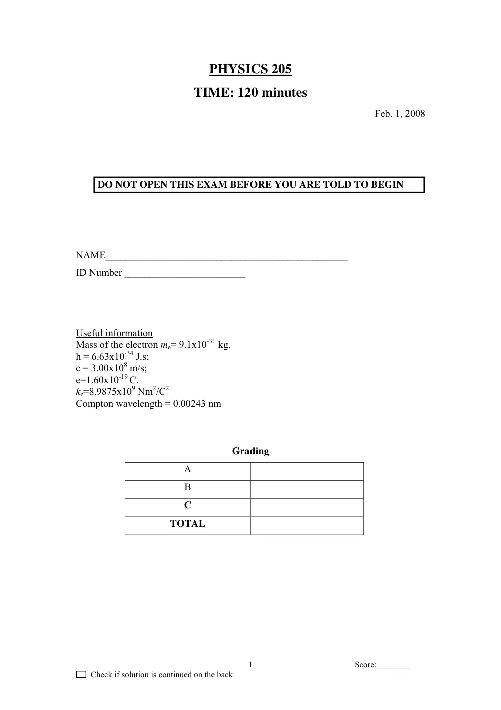 PHYS 205 Final, Fall 2007, page 1